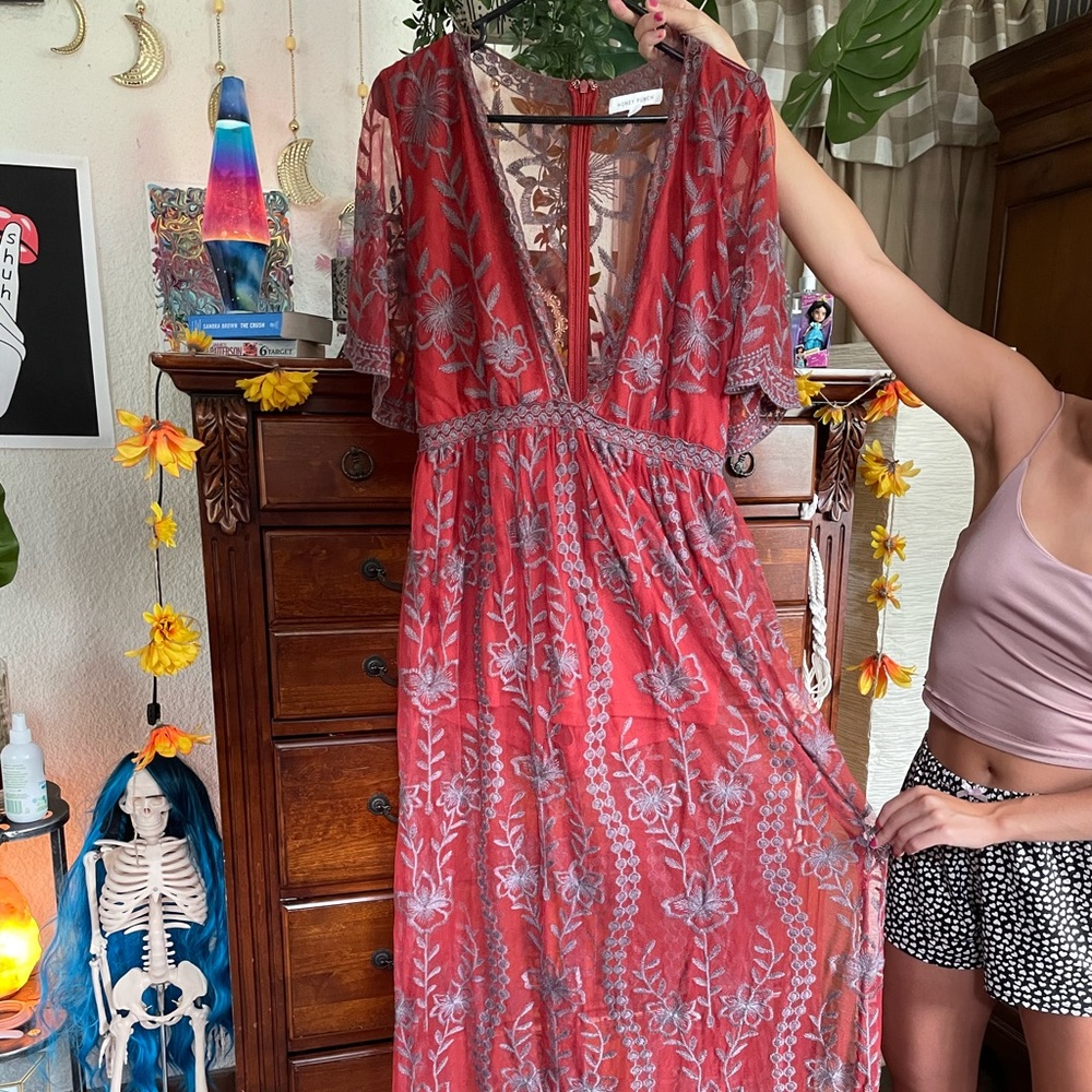 L dark red maxi dress/romper